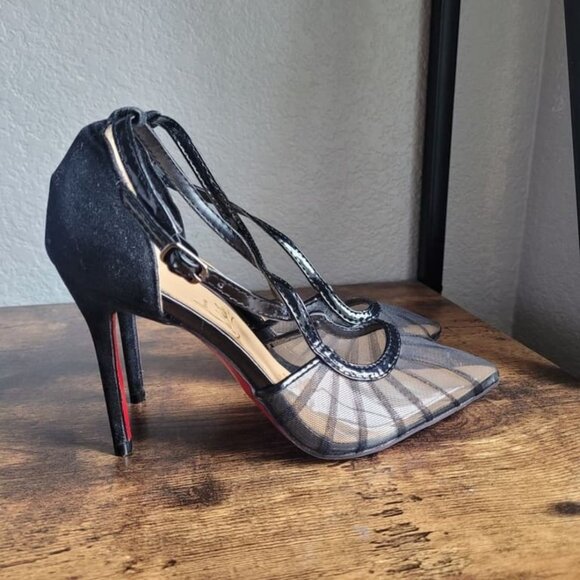 Christian Louboutin Black Mousseline Mesh Suede Marchella Pumps - Picture 2 of 5